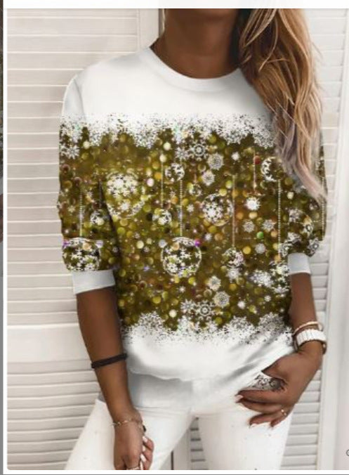 Snowflake Printed Pullover Sweater for Women