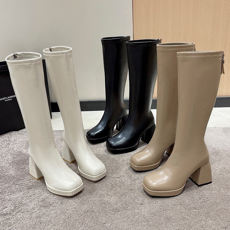 Plus Size Long Tube Martin Boots for Women with Rear Zipper