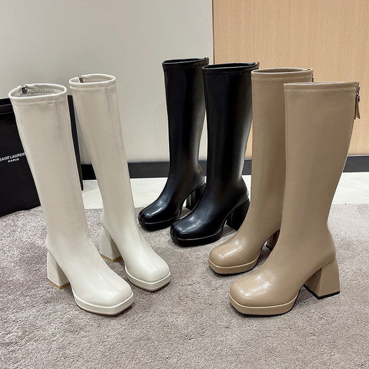 Plus Size Long Tube Martin Boots for Women with Rear Zipper