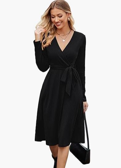 Mid-Length Dress with Belt and Pockets