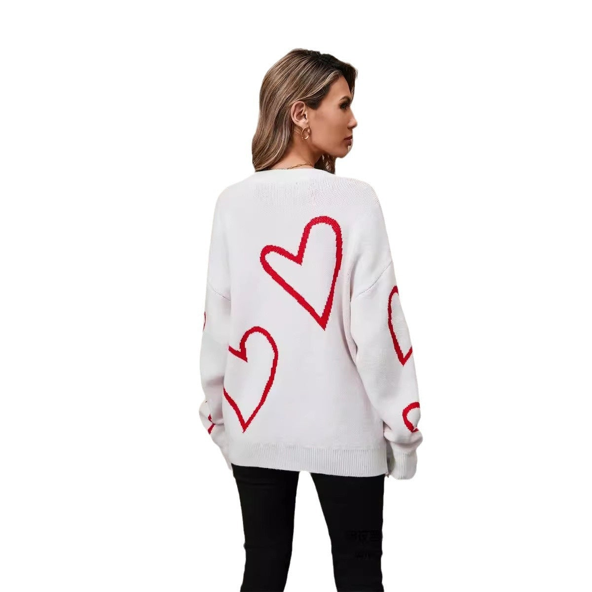 Valentine's Day Women's Pullover Sweater with Big Peach Heart Contrast Design