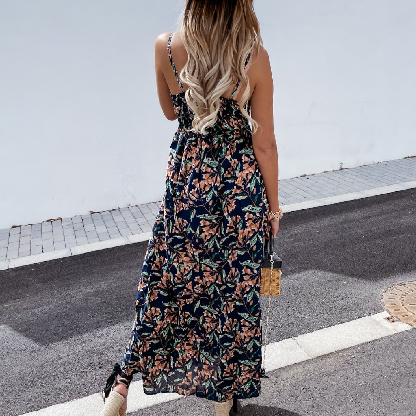 V-Neck Printed Bohemian Maxi Dress