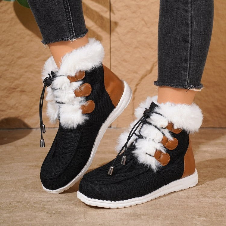 Women's Fashion Round-Toe Snow Boots – Winter Warm Plush Flat Cotton Shoes