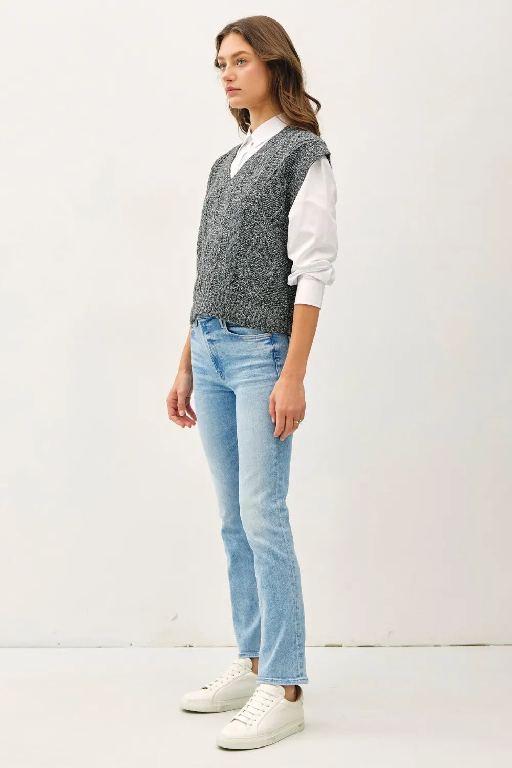 Be Cool Cable Knit V-Neck Sweater Vest for Women