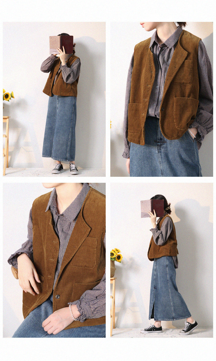 Retro Elegant Women's Corduroy Vest Coat