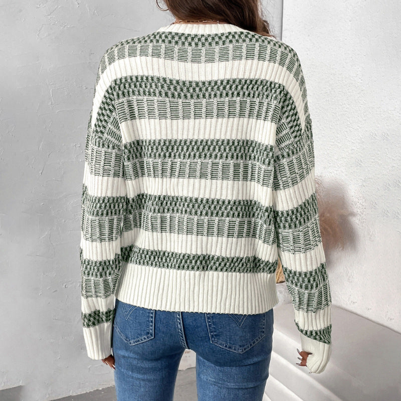 New Autumn & Winter Casual Striped Contrast Color Sweater