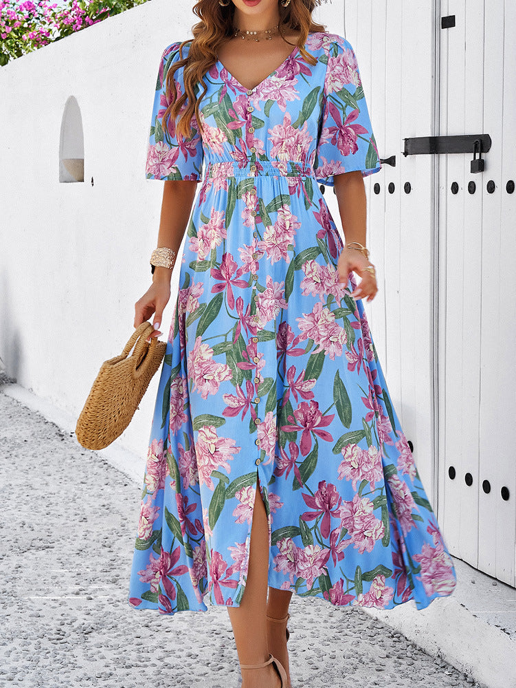 Women's Casual Floral Print Slit Dress