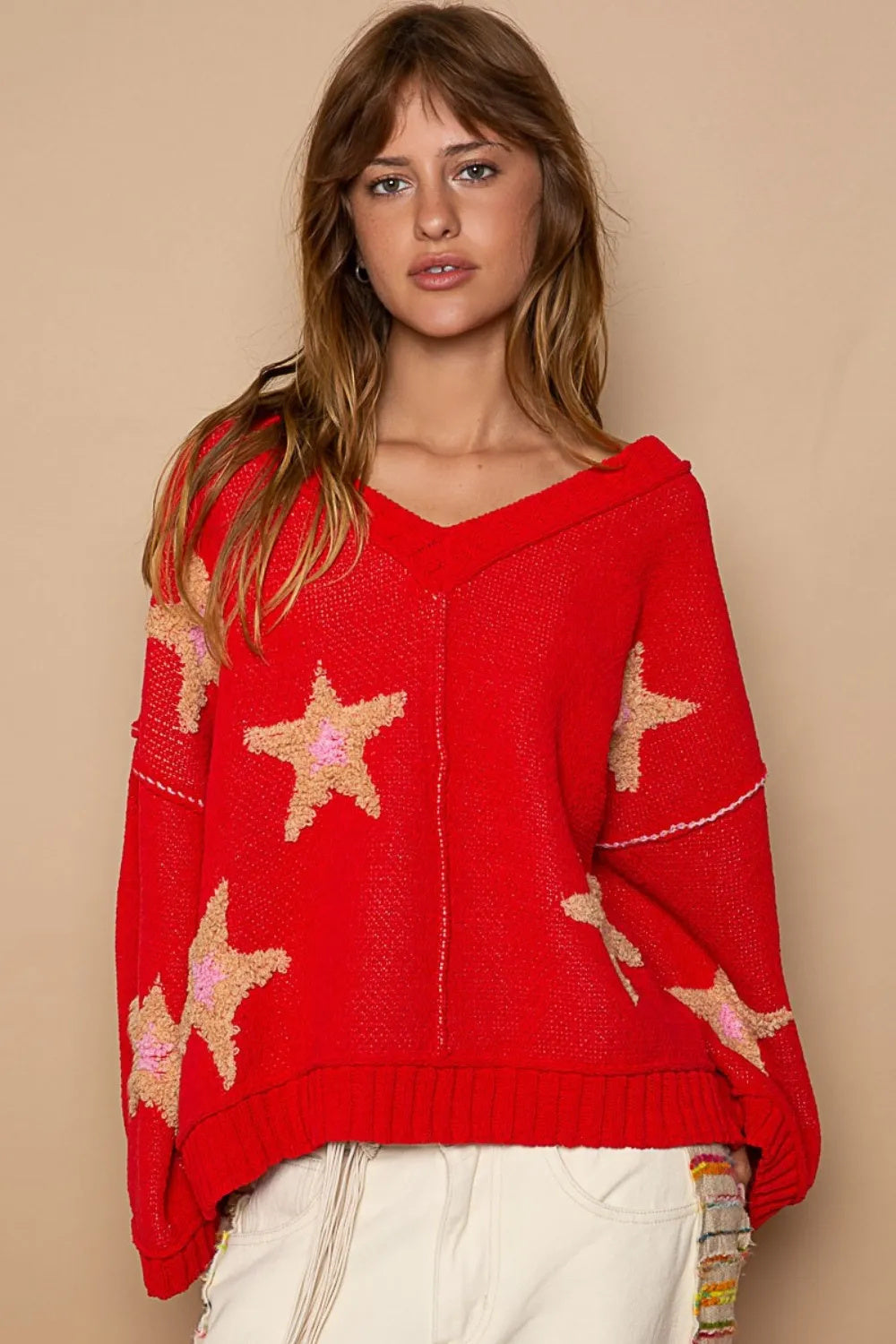 Long Sleeve Sweater with Star Patch Details