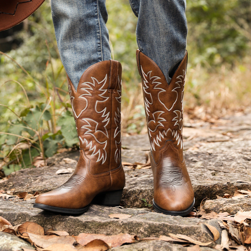 Embroidered High Heel Cowboy Boots for Men