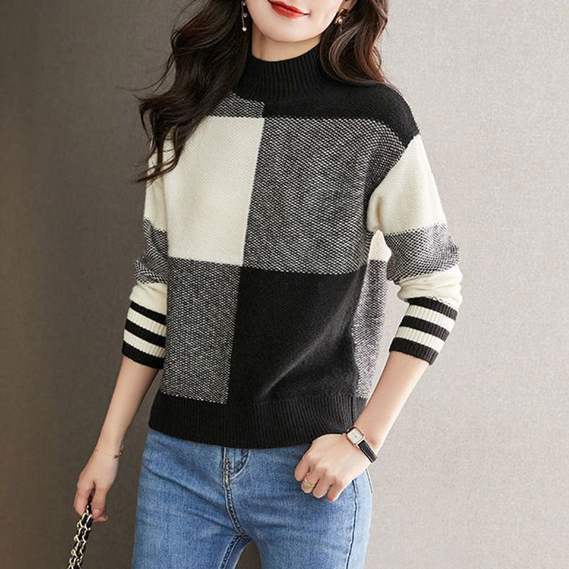 Fashionable Colorblock Western Style Loose Slimming Bottoming Shirt