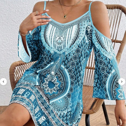 Women's Retro Style Printed Off Shoulder Dress