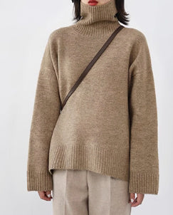 Loose-Fit Turtleneck Sweater with Solid Color, Warm Winter Underwear