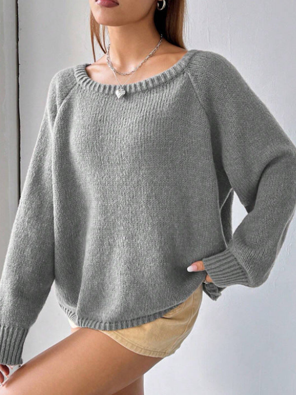 Women's Fashion Solid Color Round Neck Pullover Sweater