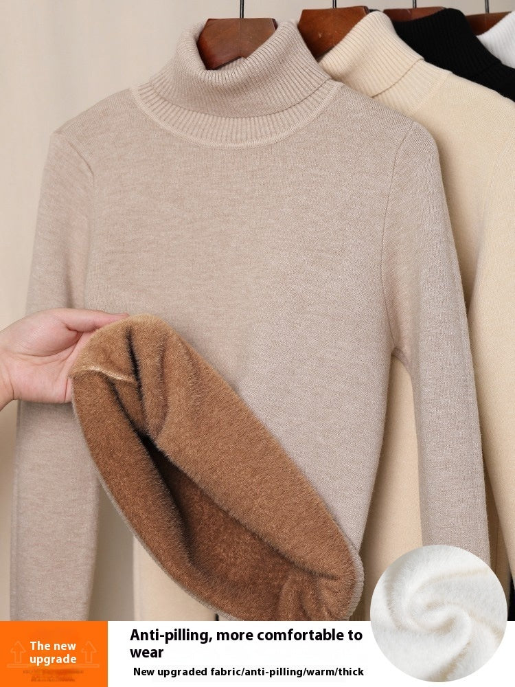 Fleece-Lined Thick Turtleneck Sweater for Women