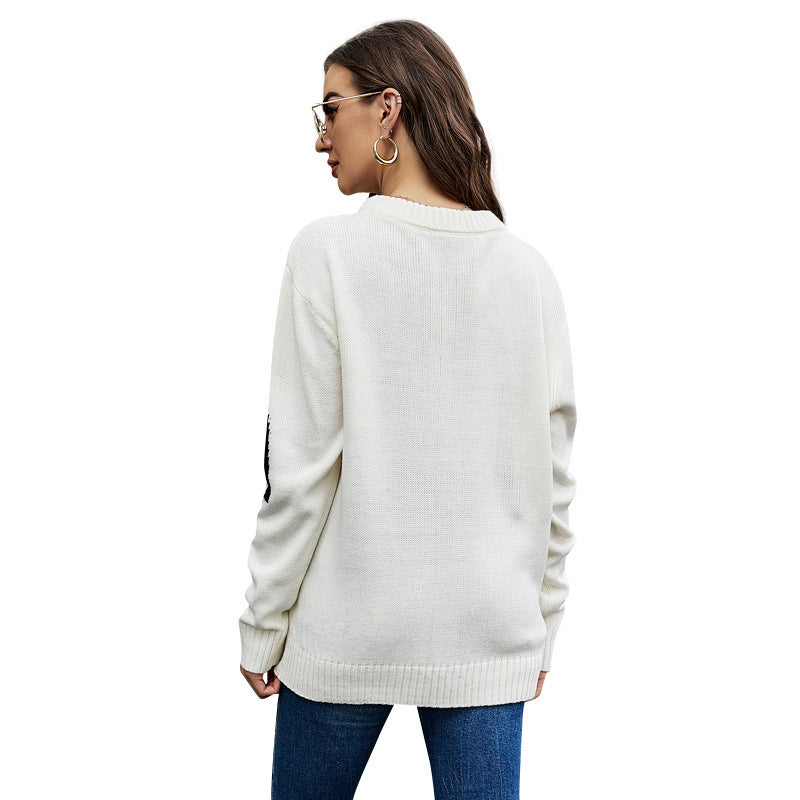 European and American Letter Jacquard Casual Sweater – Loose Fit Idle Style Pullover