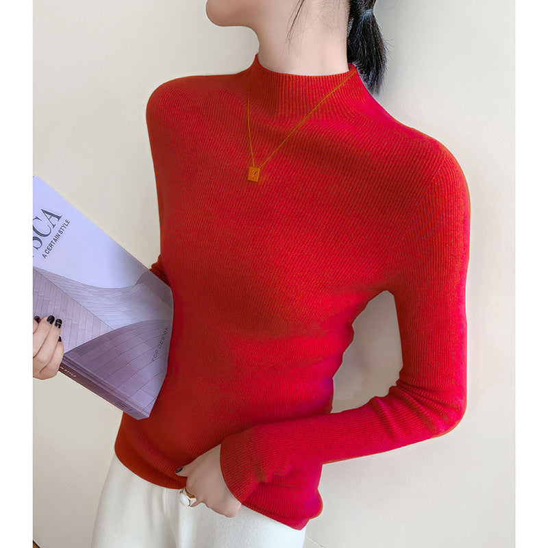 Seamless Half-Turtleneck Cashmere Slim Top – Simple Autumn and Winter Style