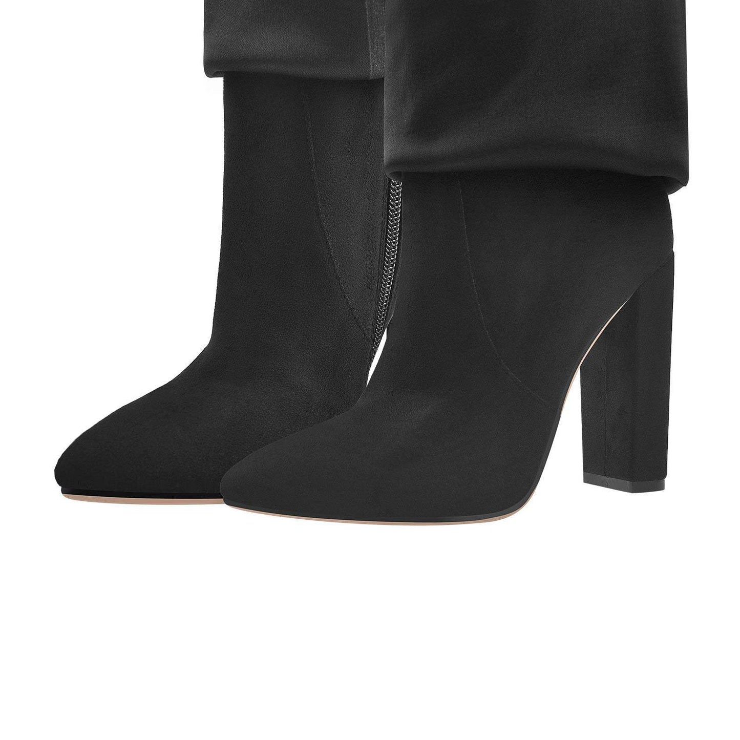 Pointed Toe Wide Calf Straight Long Boots with Metal Buckle