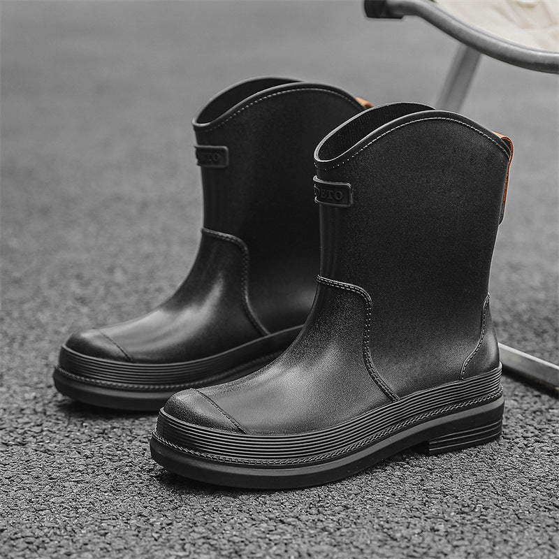 Waterproof Mid-Calf Rubber Boots for Women – Stylish Contrast Color Design