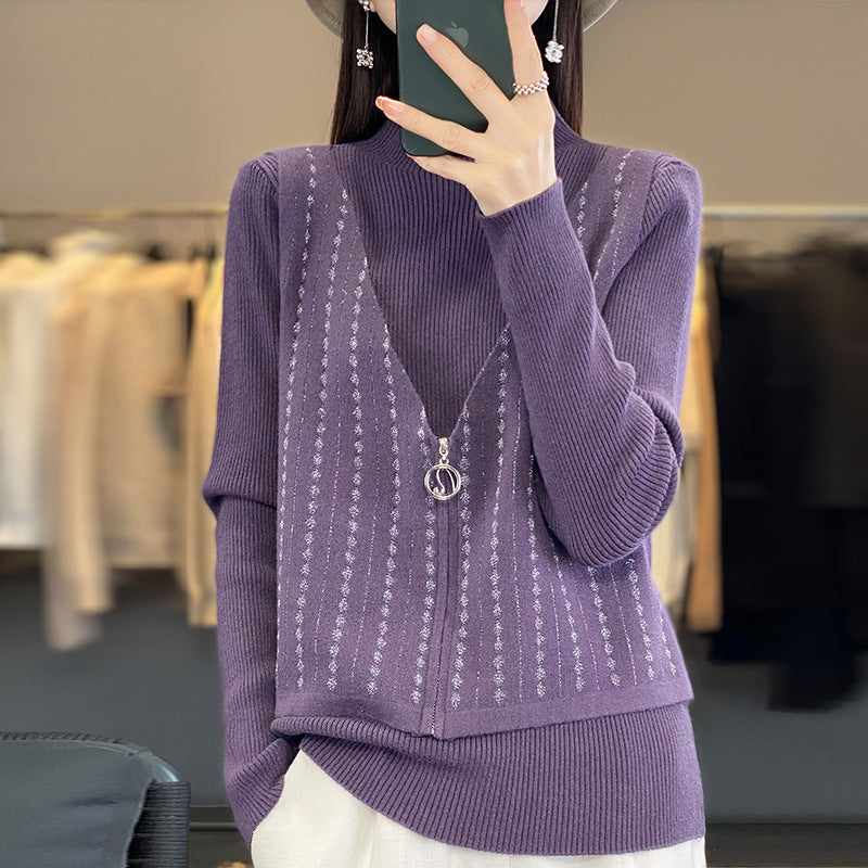 Women's Fake Two-Piece Sweater Pullover