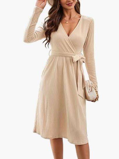 Mid-Length Dress with Belt and Pockets