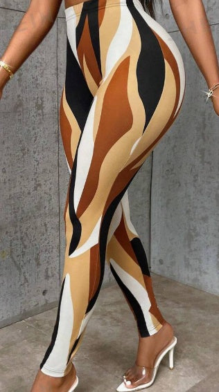 Casual Colorblock Slim Fit Stretch Printed Leggings