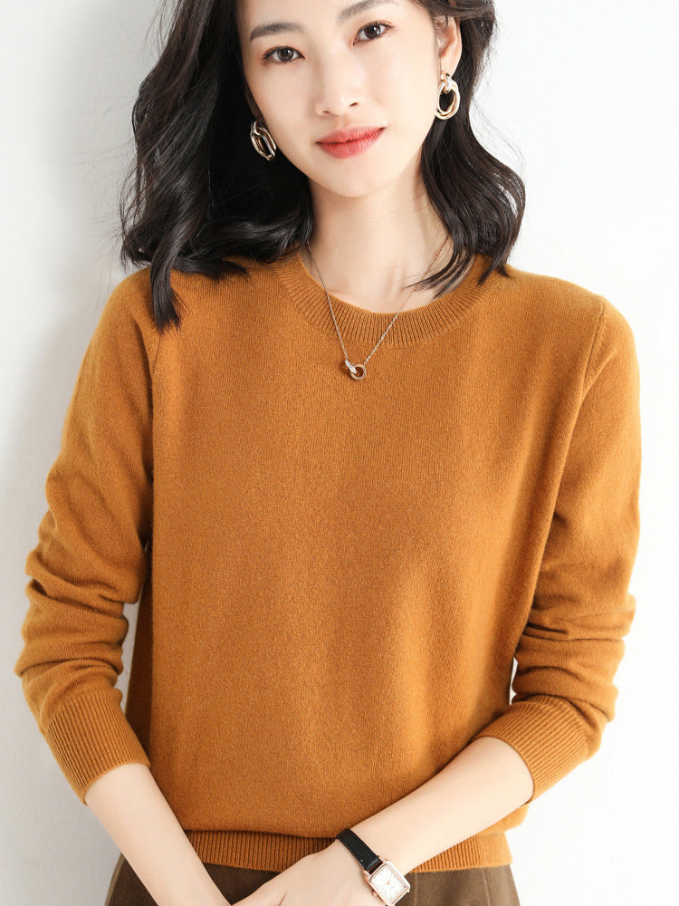 Slim-Fit Solid Color Round Neck Pullover Sweater