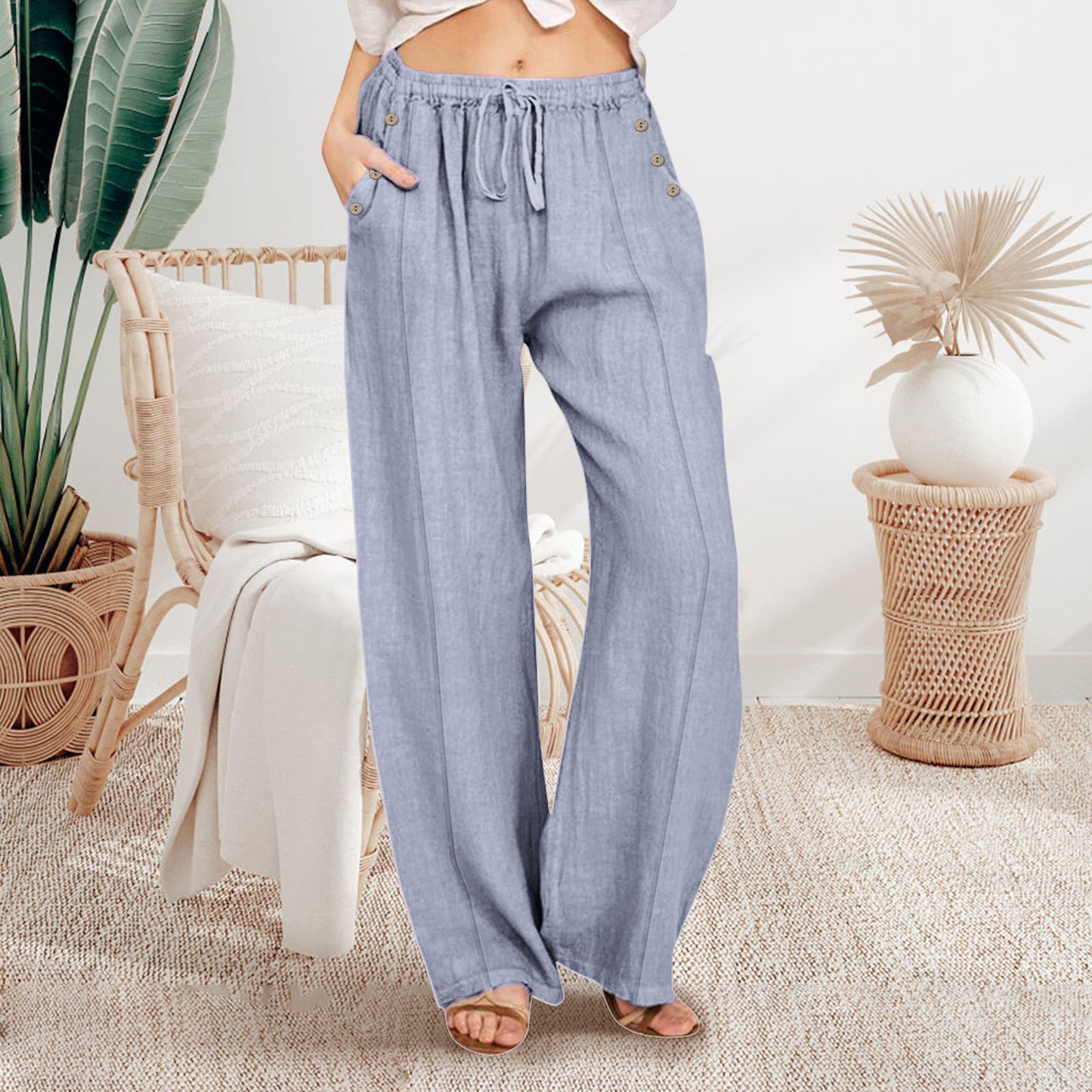 Women's Loose Button-Up Casual Wide-Leg Trousers