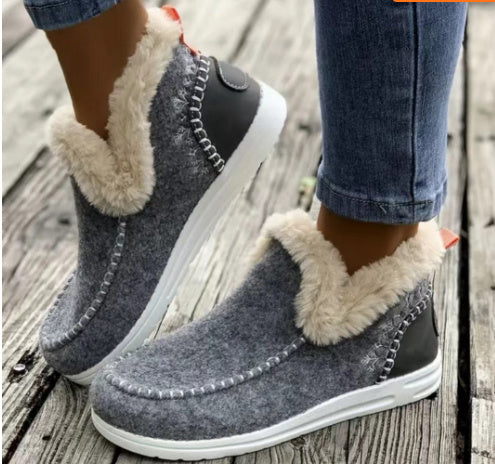 Fleece-Lined Thick Plush Winter Ankle Boots with Warm Sewing and Flat Cotton Sole