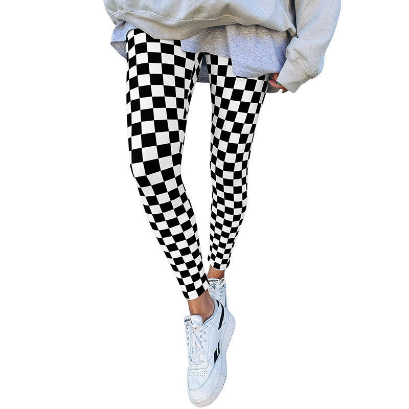 Women's Slim-Fit Plaid Print Leggings, European & American Fashion Trend