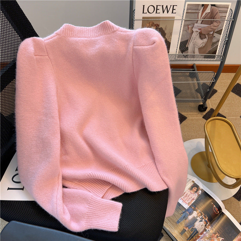 Autumn New Puff Sleeve Soft Glutinous Sweater for Women