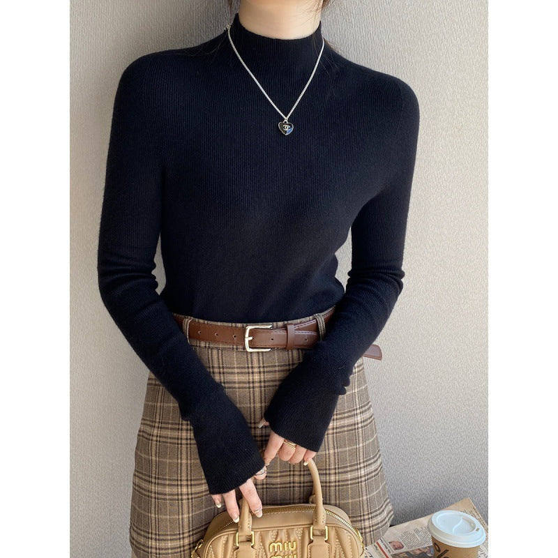 High-Quality Gray Mock Neck Sweater with Mid-Collar Design