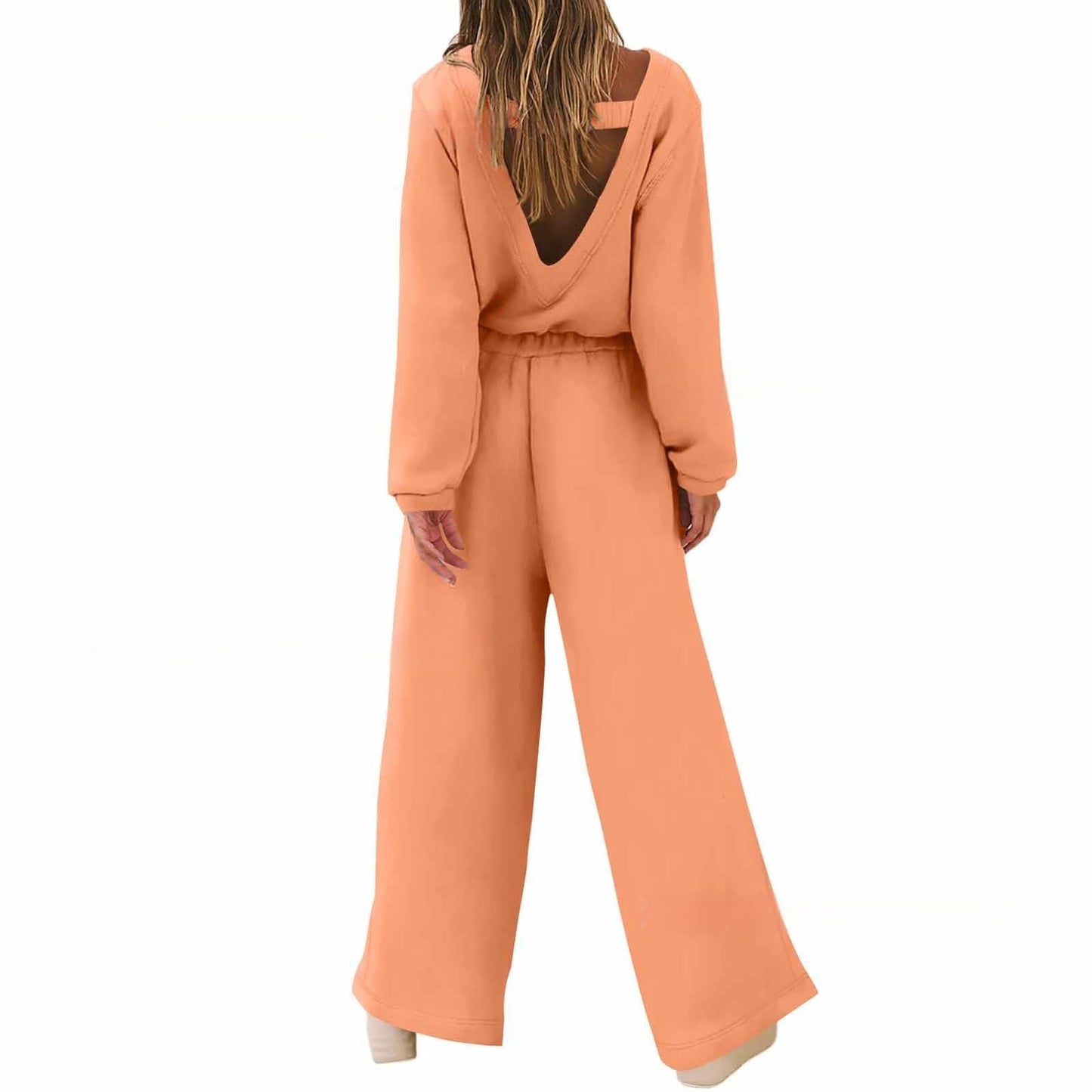 Leisure Long Sleeve Solid Color Backless Sweater Jumpsuit for Women