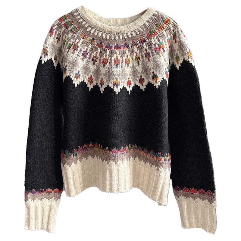 Retro Jacquard Sweater for Women, Loose and Casual Style