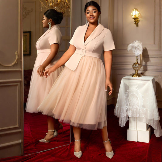 Slim Fit Slimming Suit Skirt Belt Mesh Dress