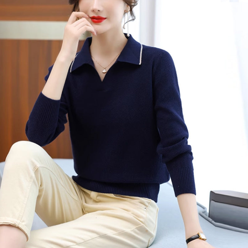 New Spring & Autumn Polo Collar Top – Western Style Fashion Sweater