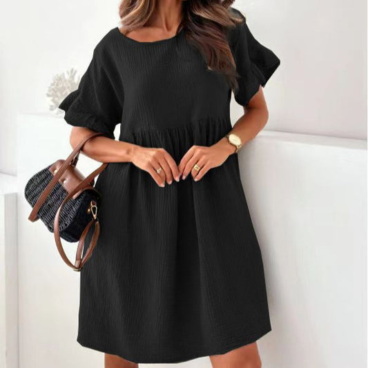 Loose Solid Color Pleated Dress