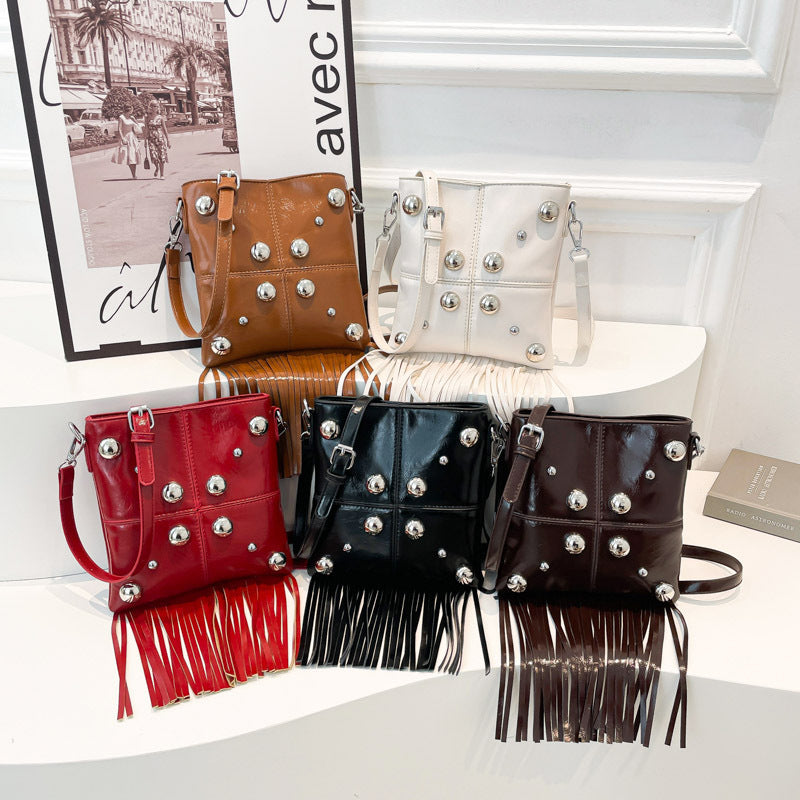 Studded Shoulder Tassel Trendy Crossbody Bag