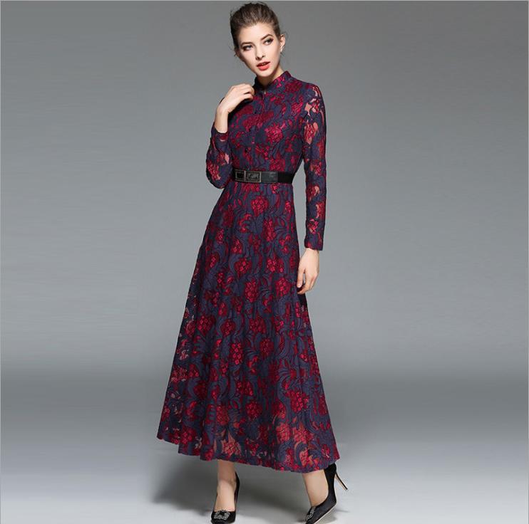 Women's Slim Fit Vintage Jacquard Lace Swing Dress