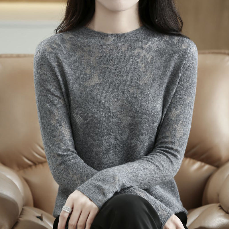 Women's Fashionable Half Turtleneck Hollow-Out Sweater, Loose-Fit Pullover Knit