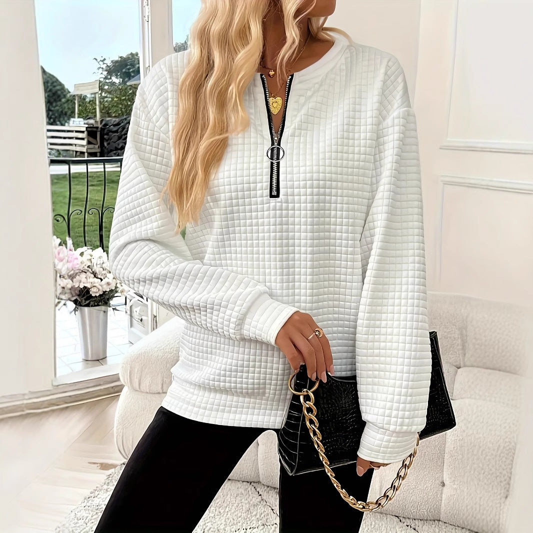 Solid Color Casual Pullover Half-Sleeve Zipper Sweater