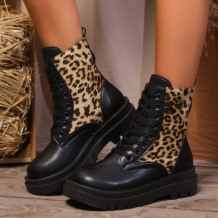 Women's Plus-Size Leopard Print Splice Martin Boots