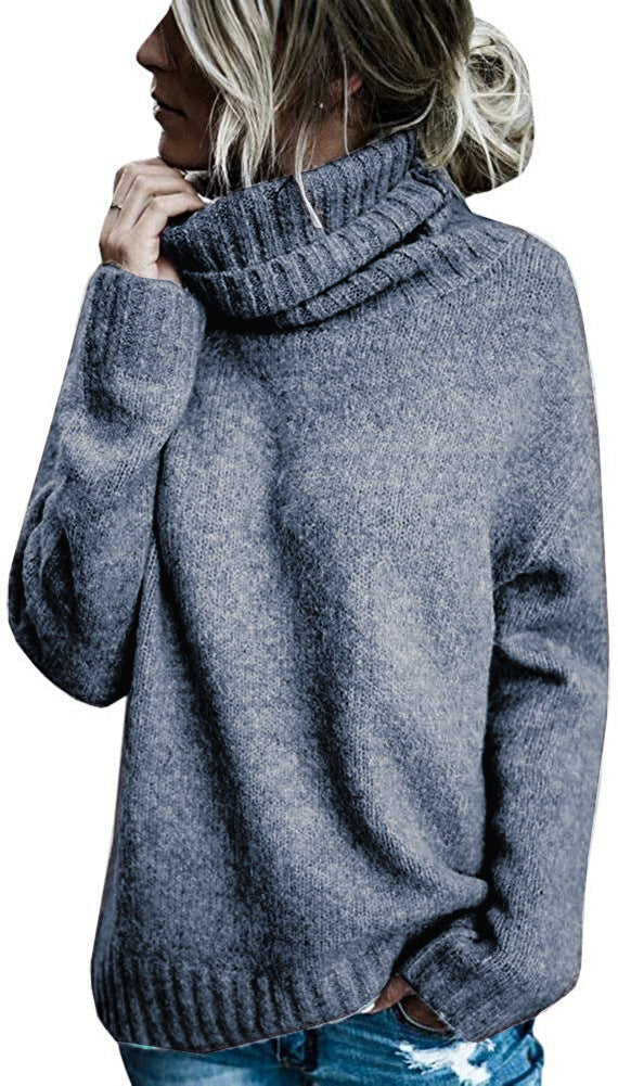 Women's Fashion Core-Spun Yarn Turtleneck Long Sleeve Knitted Pullover Sweater