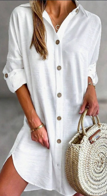 Women's Casual Button-Down Long-Sleeve Shirt Dress