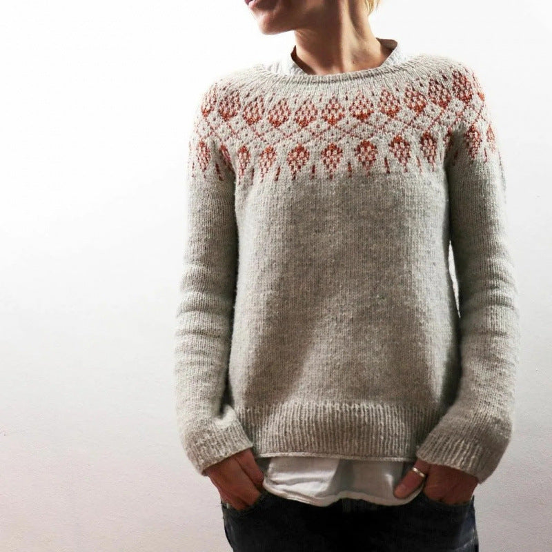 Loose-Fit Round Neck Multicolor Pullover Sweater