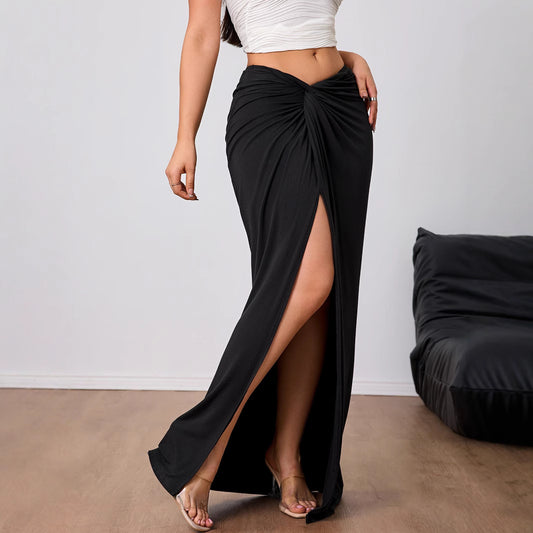 Women's High-end Elegant Skirt, Autumn And Winter New High-waist Slit Midi Skirt