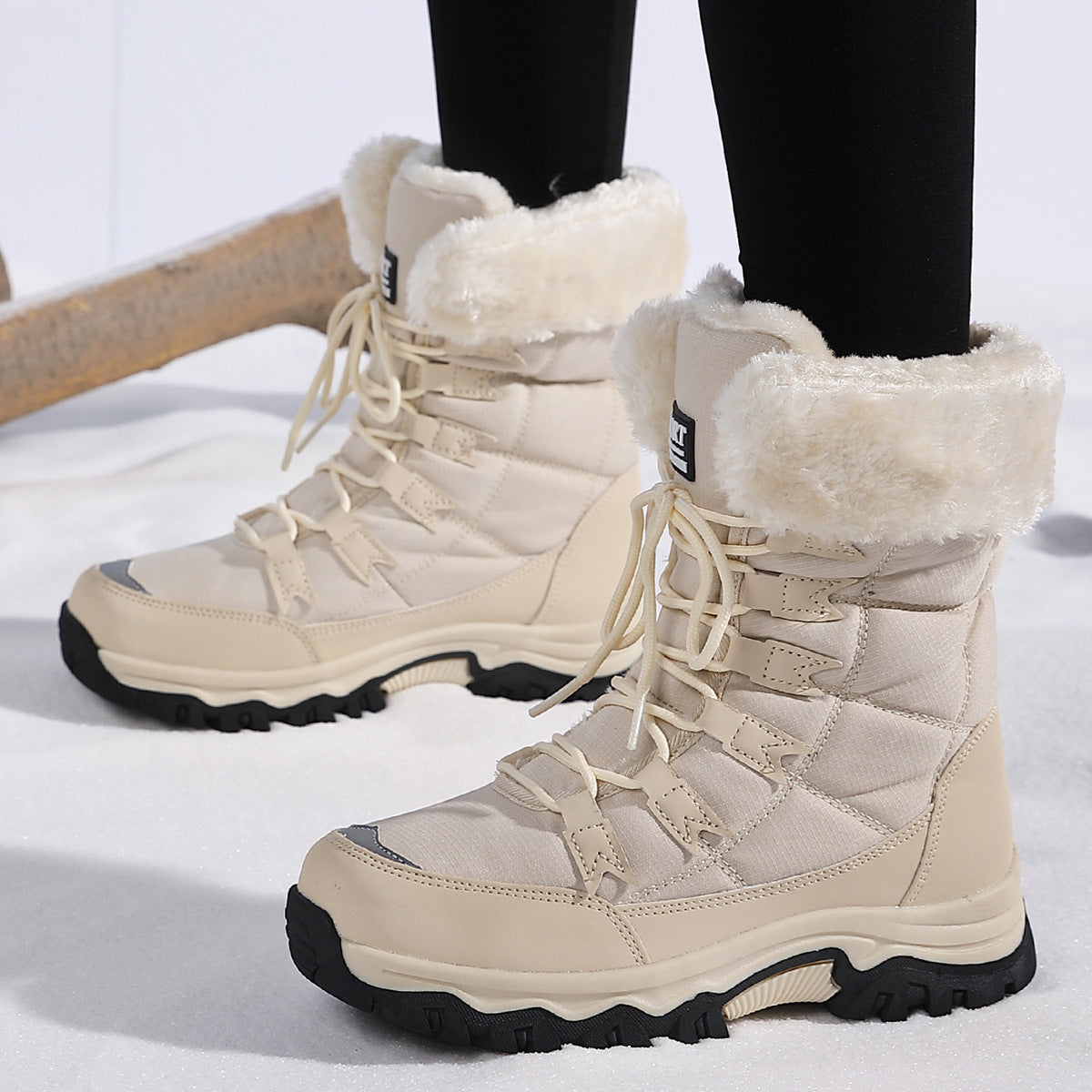 Velvet-Lined Warm Cotton Snow Boots - High Top Padded Winter Shoes