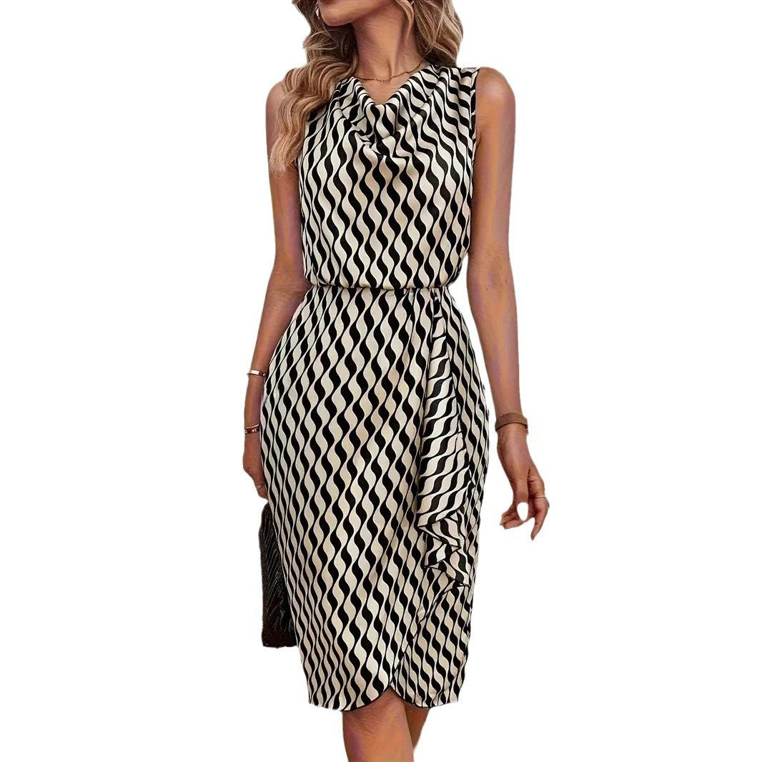 New Fashion Striped Print Waist-Controlled Dress – Elegant and Stylish