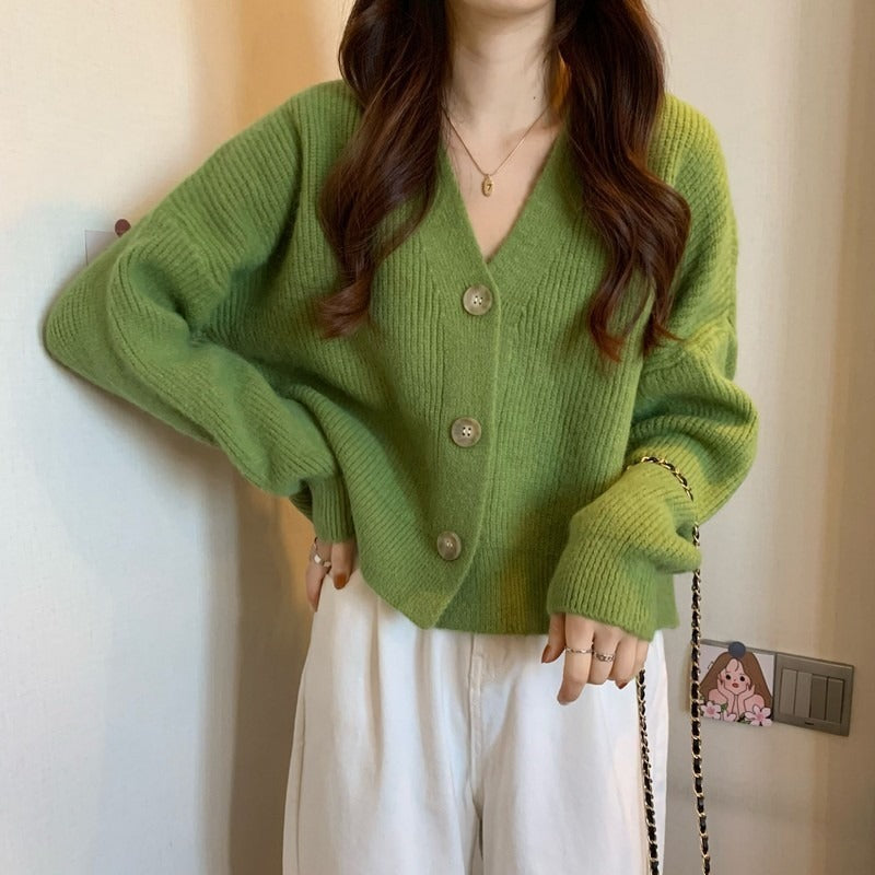 Women's V-neck Solid Color Versatile Sweater Coat