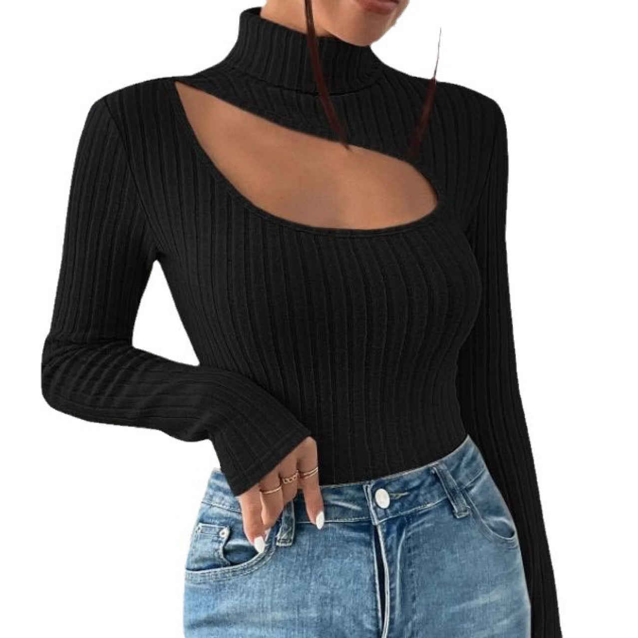 Women's Hollow-Out Turtleneck Layering Shirt