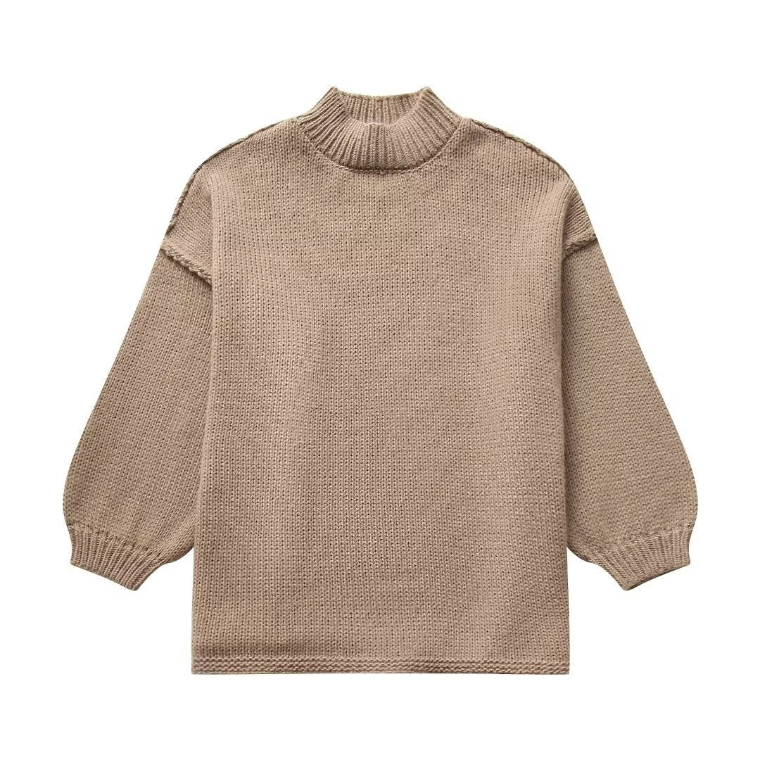 Casual All-Match Round Neck Long Sleeve Knitted Sweater for Women